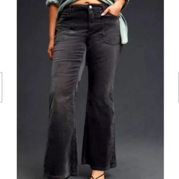 Anthropologie Pilcro 16W NWT Icon Flare Corduroy Pants Jeans Vintage Black 16 W